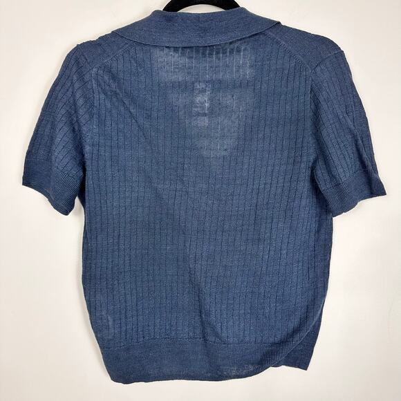 J CREW Women’s Short-sleeve Polo Shirt Navy Linen Johnny Collar Sz Small NWT - Picture 5 of 9